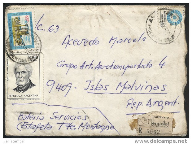 Registered Cover Sent From Villa Mar&iacute;a (C&oacute;rdoba) On 4/MAY/1982 To A Soldier In The Falkland... - Falklandeilanden
