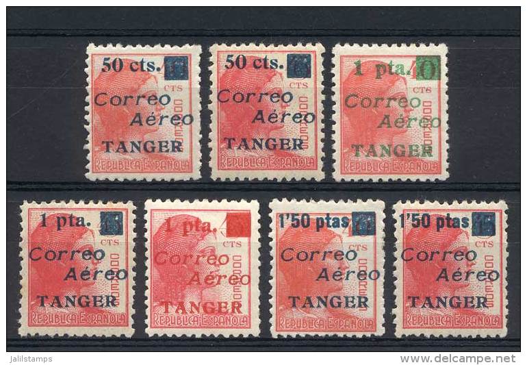 Lot Of 7 Color Varieties Of Overprints Of Stamps Issued In 1940, All Of VF Quality, Very Interesting! - Maroc Espagnol