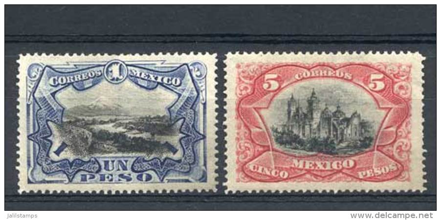 Yv.188/9, 1889 1P. Popocatepetl And 5P. Cathedral, High Values Of The Set, Lightly Hinged, VF Quality, Catalog... - Mexico