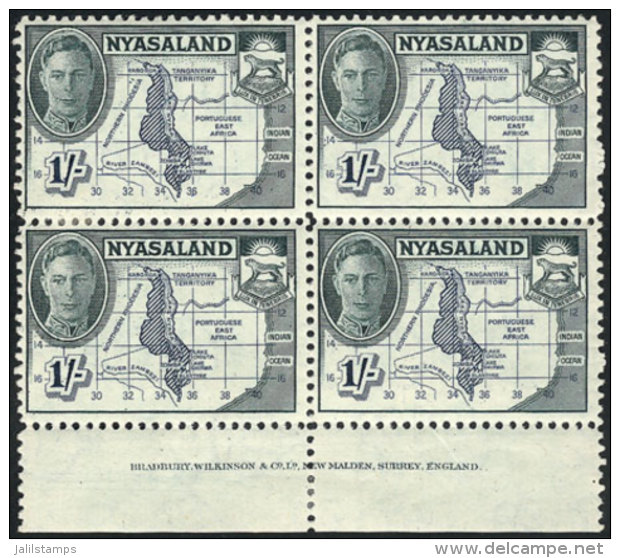 Sc.7, 1945 1S. Map, Marginal Block Of 4 With Printer Imprint, VF. - Nyasaland (1907-1953)