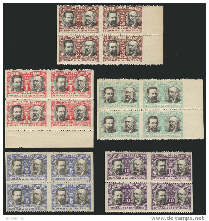 Sc.O99/O103 (without O104), 1940 University, Blocks Of 4 VERTICALLY IMPERFORATE, Excellent Quality! - Paraguay