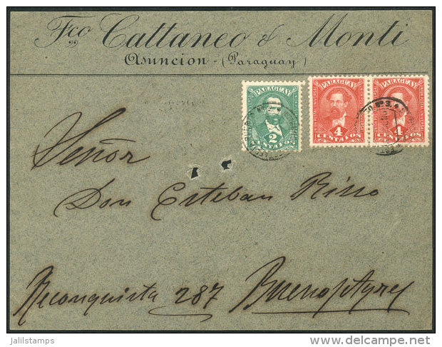 Front Of Cover With 10c. Postage, Sent To Buenos Aires On 8/JUL/1896, Very Nice! - Paraguay