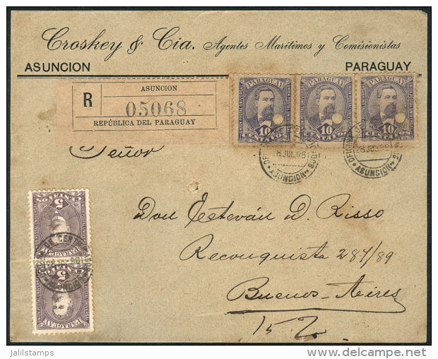 Front Of A Registered Cover Franked With 40c., Sent From Asunci&oacute;n To Buenos Aires On 28/JUL/1896, Very Nice! - Paraguay