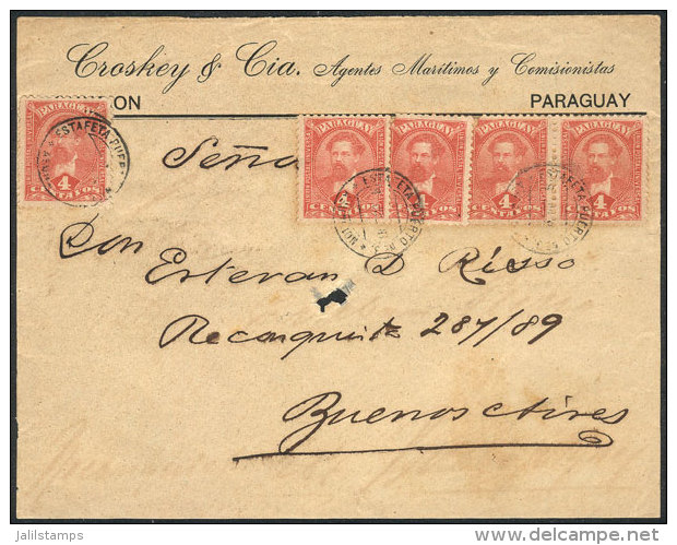 Front Of Cover Franked With 20c., Sent To Buenos Aires On 5/AU/1896, Very Nice! - Paraguay