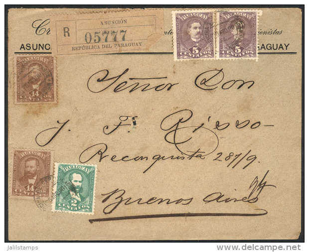 Front Of A Registered Cover Franked With 40c., Sent From Asunci&oacute;n To Buenos Aires On 5/AU/1896, Very Nice! - Paraguay