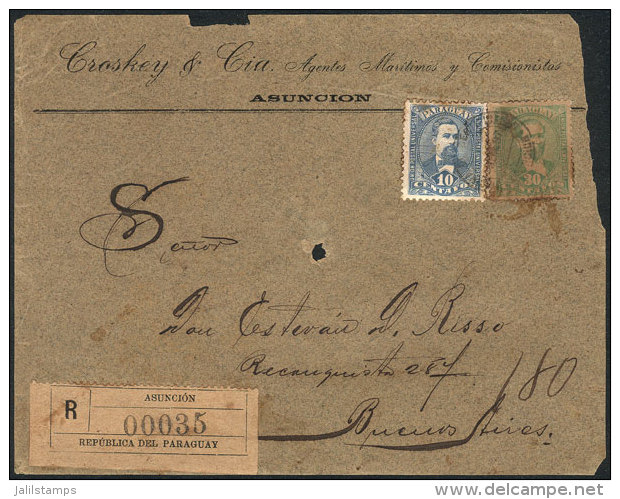 Front Of A Registered Cover Franked With 40c., Sent To Buenos Aires On 2/JA/1897, Interesting And Scarce! - Paraguay