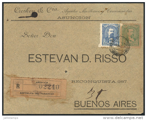 Front Of A Registered Cover Franked With 40c., Sent From Asunci&oacute;n To Buenos Aires On 31/MAR/1897, Very Nice! - Paraguay