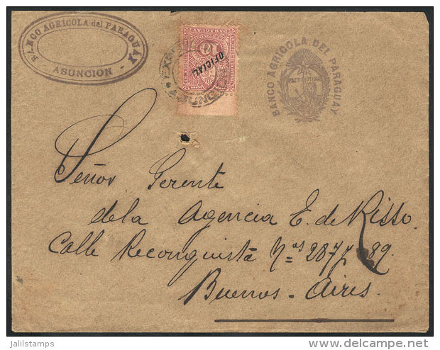 Official Cover Of The Banco Agr&iacute;cola Del Paraguay, Franked With Official Stamp Of 10c. Lilac, Sent To Buenos... - Paraguay