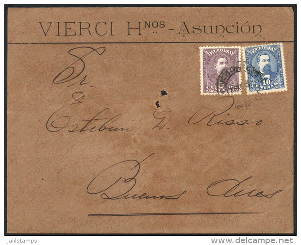 Front Of Cover Franked With 15c., Sent From Asunci&oacute;n To Buenos Aires On 3/MAY/1897, Very Nice! - Paraguay
