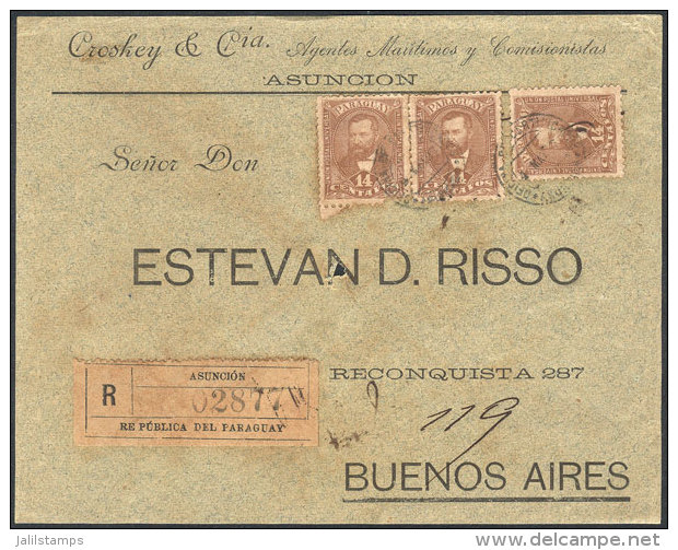 Front Of A Registered Cover Franked With 42c. (14c. X 3), Sent From Asunci&oacute;n To Buenos Aires On 4/MAY/1897,... - Paraguay