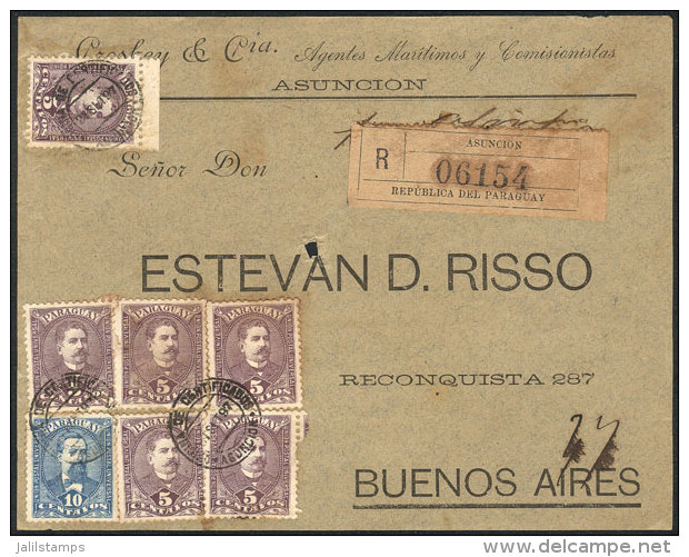 Front Of A Registered Cover Franked With 40c., Sent From Asunci&oacute;n To Buenos Aires On 21/SE/1897, Very Nice! - Paraguay