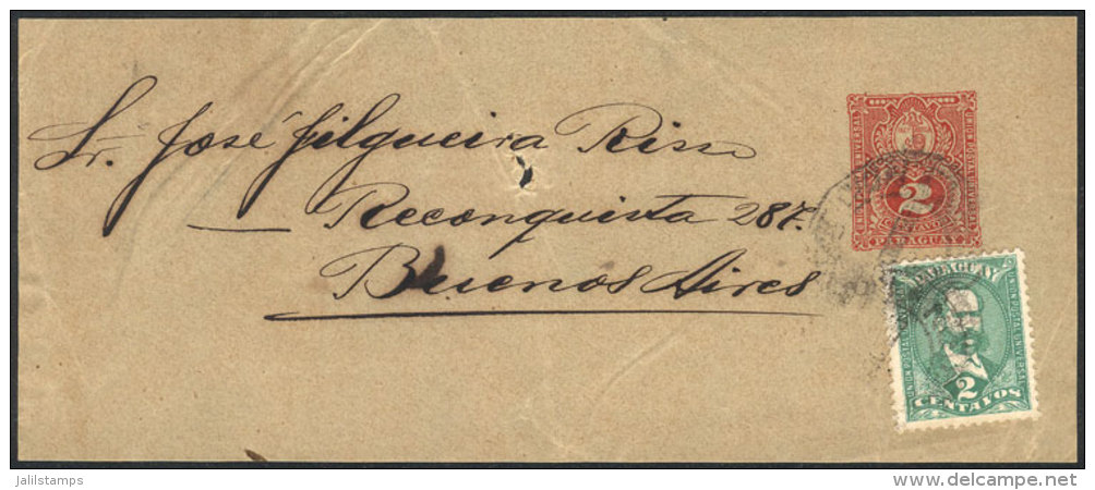 Front Of A 2c. Wrapper + 2c. Additional Postage, Sent To Buenos Aires (circa 1897), VF And Rare! - Paraguay