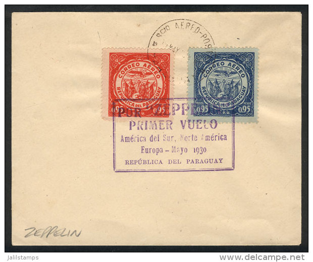 Cover Franked By Sc.C19/20, With Special Blue Handstamp Of "First Zeppelin Flight To America", VF Quality! - Paraguay