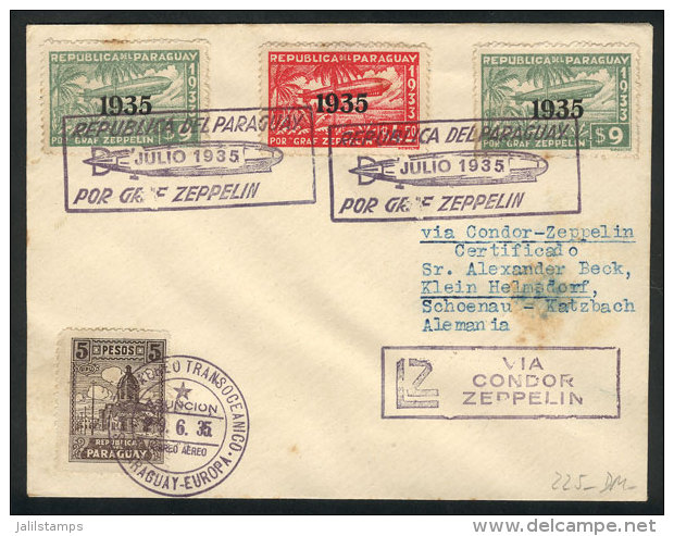 Cover Flown By Zeppelin, Sent To Germany On 29/JUN/1935, Minor Defect (spot), Very Nice! - Paraguay