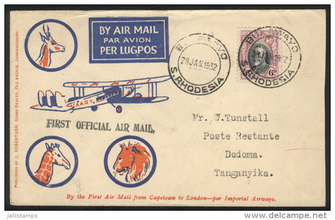 28/JA/1932 Bulawayo - Dodoma (Tanganyika), First Flight Of Imperial Airways, Cover Of VF Quality! - Zuid-Rhodesië (...-1964)