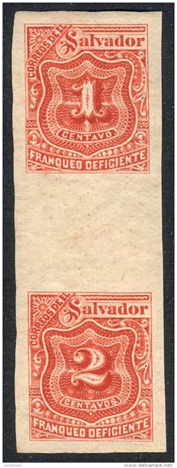 Yv.9 + 10, Printed "se-tenant" In A Vertical Gutter Pair, Imperforate, VF! - El Salvador