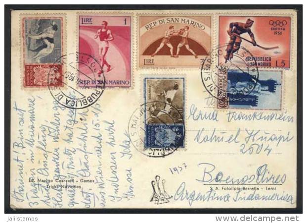 Postcard Sent To Argentina In 1957 With Nice Thematic Postage: Sport, Dogs, Boxing, VF Quality! - Andere & Zonder Classificatie