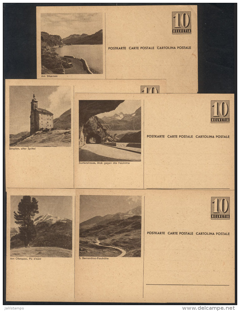 5 Old Postal Cards Illustrated With Views Of Landscapes: Road, Tree, Tunnel, Lake, Church Etc., VF Quality! - Autres & Non Classés