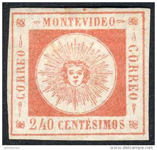 Yv.12, 1859 240c. Red, Thin Figures, Mint Without Gum, VF Quality,  Catalog Value Euros 90. - Uruguay