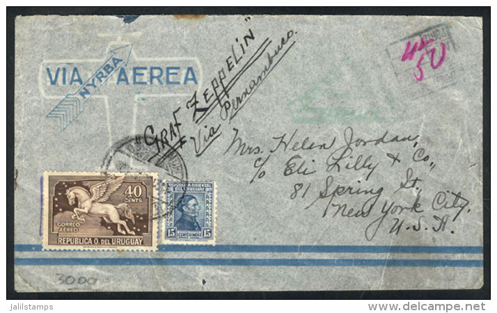 Cover Flown By Zeppelin, Sent From Montevideo To USA On 18/MAY/1930, With Arrival Backstamp Of Lakehurst In Green,... - Uruguay