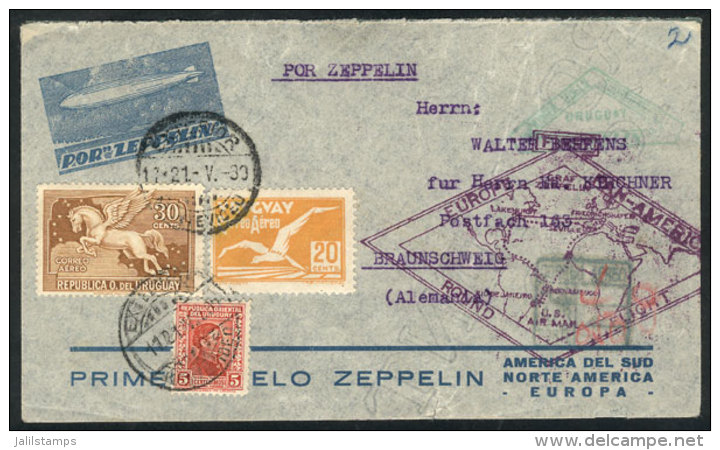 Cover Flown By Zeppelin, Sent From Montevideo To Germany On 21/MAY/1930, VF Quality! - Uruguay