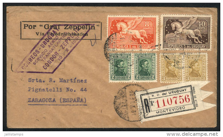 Cover Flown By Zeppelin, Sent From Montevideo To SPAIN On 17/OC/1931, VF Quality! - Uruguay