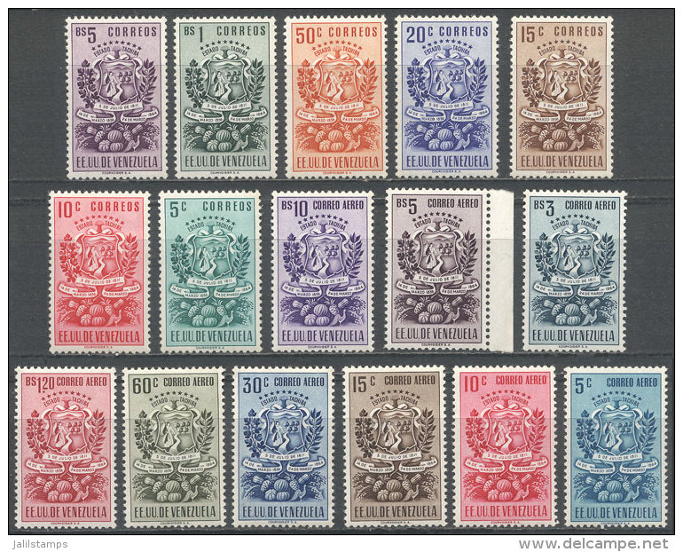 Yvert 326/332 + A.345A/348C, 1951 Coat Of Arms Of T&aacute;chira, Cmpl. Set Of 16 Values, MNH, VF Quality, Catalog... - Venezuela