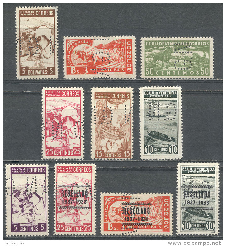 Yvert 76/81 + 83/85, Lot Of Stamps With "GN" Perfin, Mint Lightly Hinged, VF Quality, Rare, Catalog Value Euros... - Venezuela