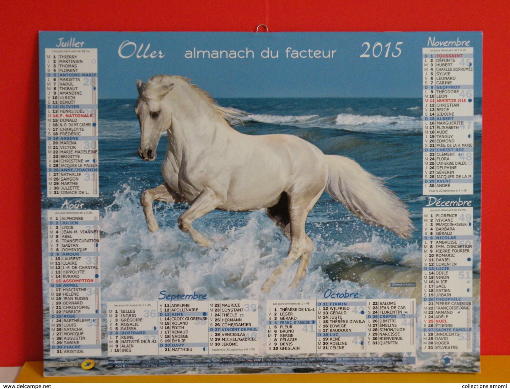Calendrier Oller > Les Chevaux, Étalon Frison,cheval Andalou - Almanach Facteur 2015 Comme Neuf - Grand Format : 2001-...