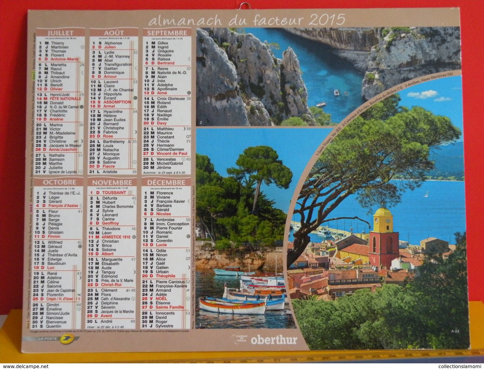 Calendrier Oberthur > Porquerolles,St Tropez 83,Calanque 13,Antibes 06 - Almanach Facteur 2015 Comme Neuf - Grand Format : 2001-...