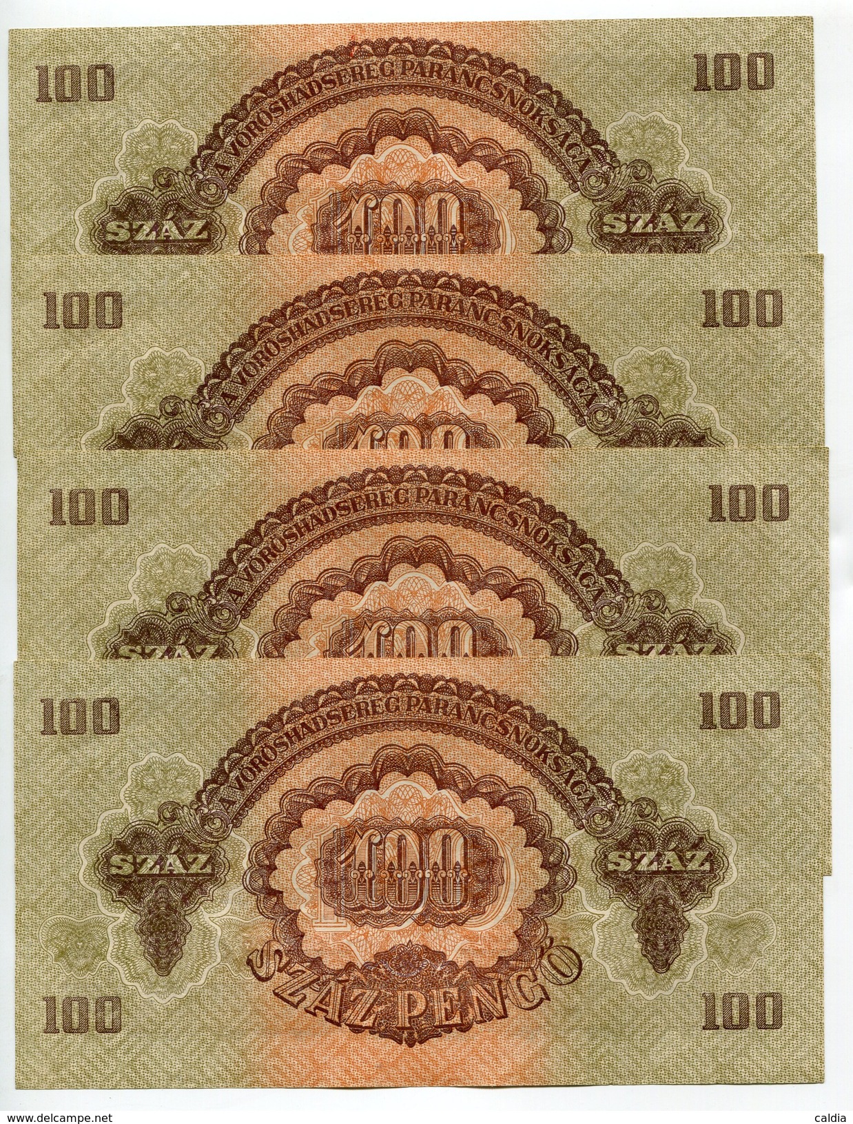 D Hongrie Hungary Ungarn 100 Pengo 1944 "" RED ARMY "" UNC - 4 Consecutives # 2 - Hongrie