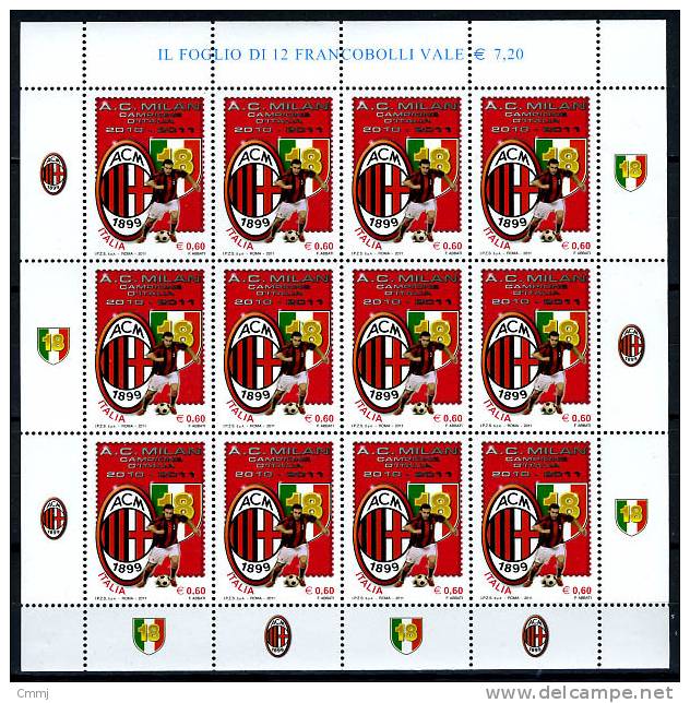 2011 -  Italia - Italy - Italie - Italien - Campionato Italiano Di Calcio Serie A 2010-2011 - Milan Minifog - Mint - MNH - Blocchi & Foglietti