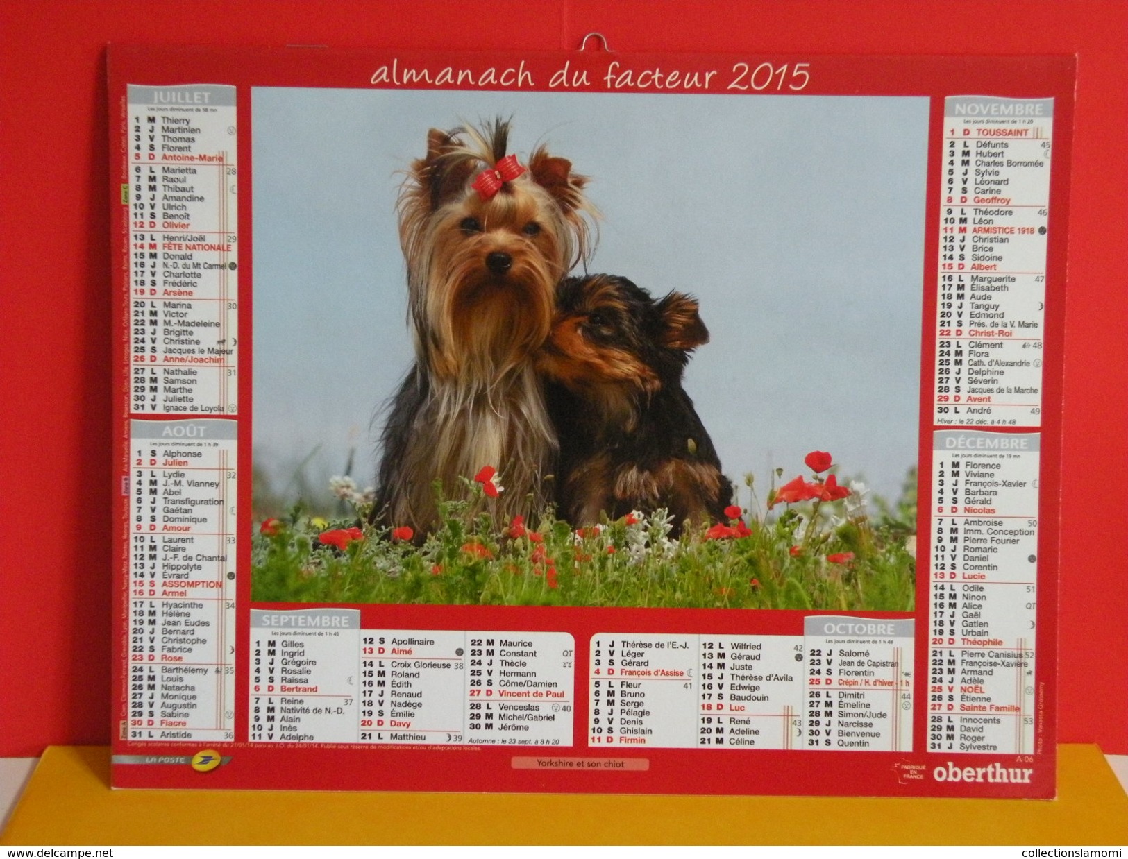 Calendrier Oberthur > Cavalier King Charles,Yorkshire Et Son Chiot - Almanach Facteur 2015 Comme Neuf - Grand Format : 2001-...