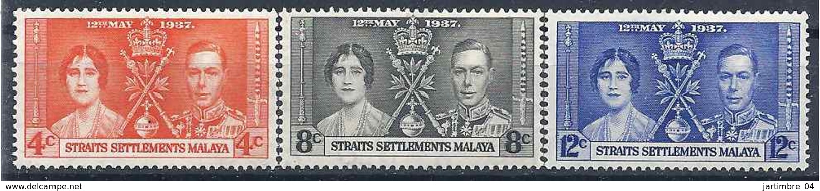 1937 MALAISIE MALACCA 220-22** Couronnement George VI - Malacca