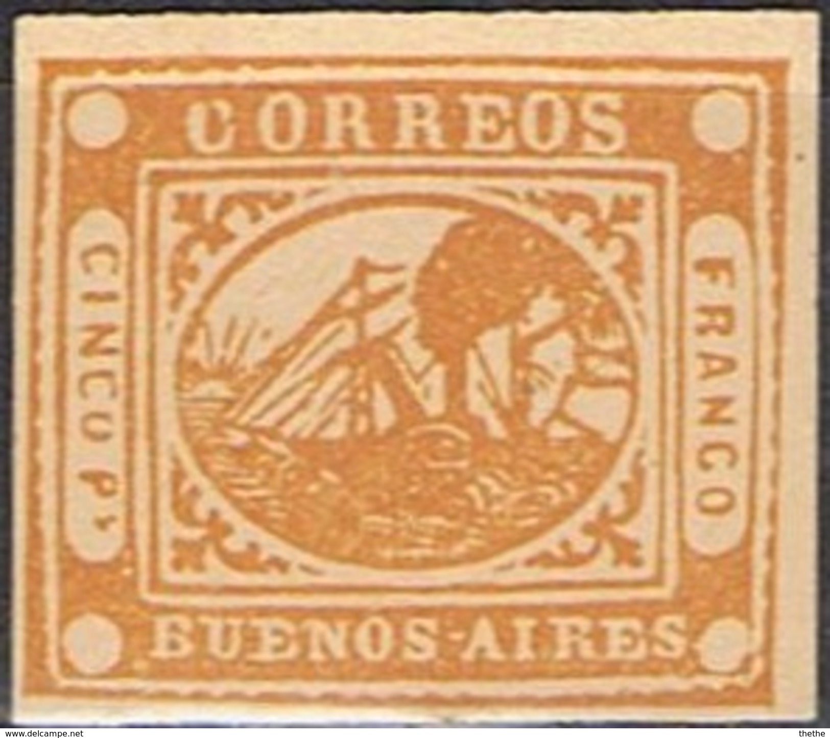 ARGENTINE  -  BUENOS AIRES  -  1858 - 5 Pesos - Jaune-brun - Buenos Aires (1858-1864)