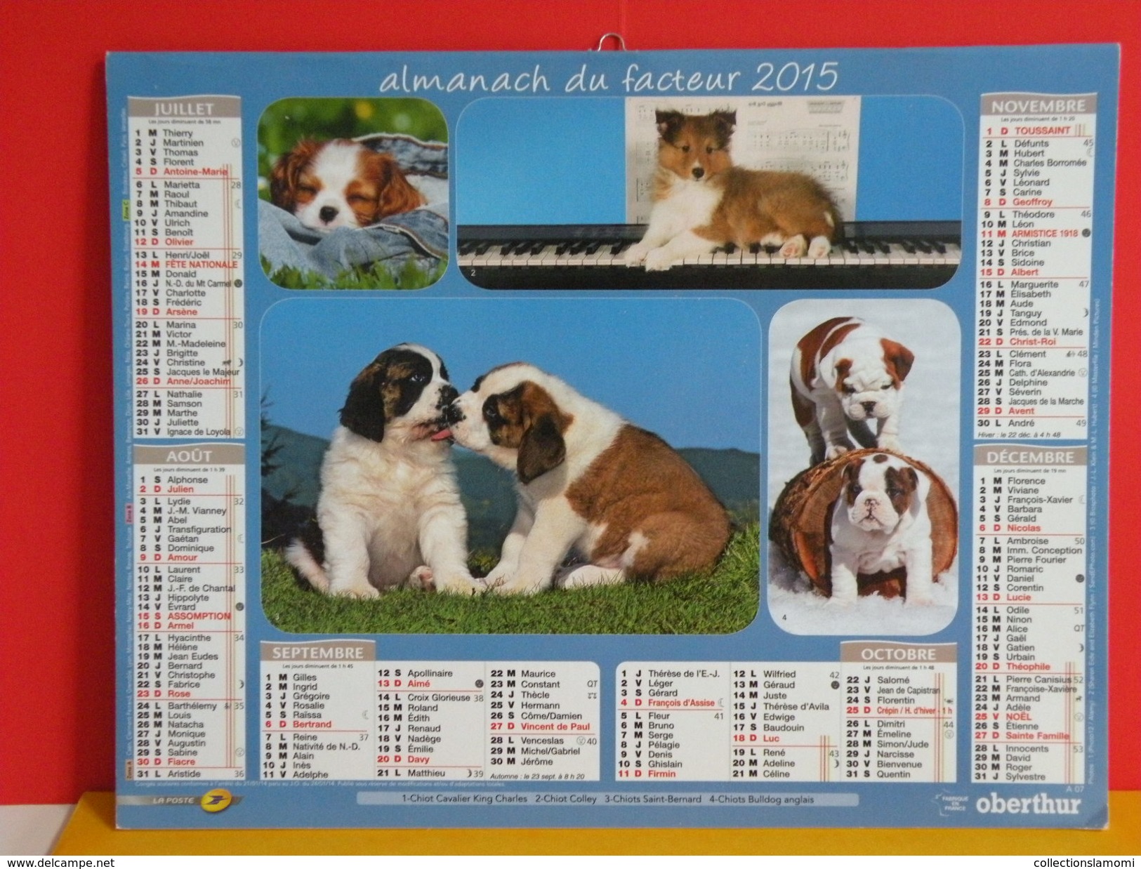 Calendrier Oberthur > Husky,Jack Russell,Boxer,Bulldog Anglis,Colley,Cavalier King Ch - Almanach Facteur 2015 Comme Neuf - Grand Format : 2001-...