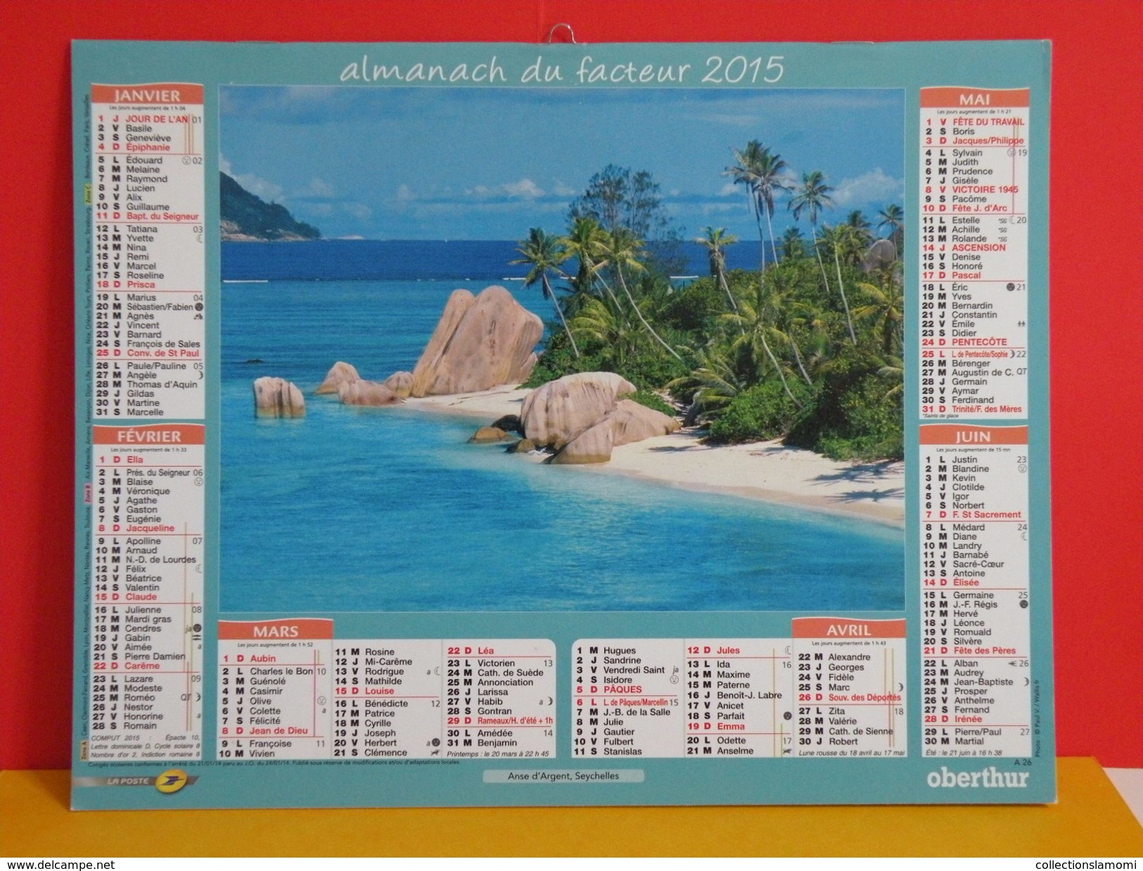 Calendrier Oberthur > Anse D'argent Seychelles,Grande Anse Martinique - Almanach Facteur 2015 Comme Neuf - Grand Format : 2001-...