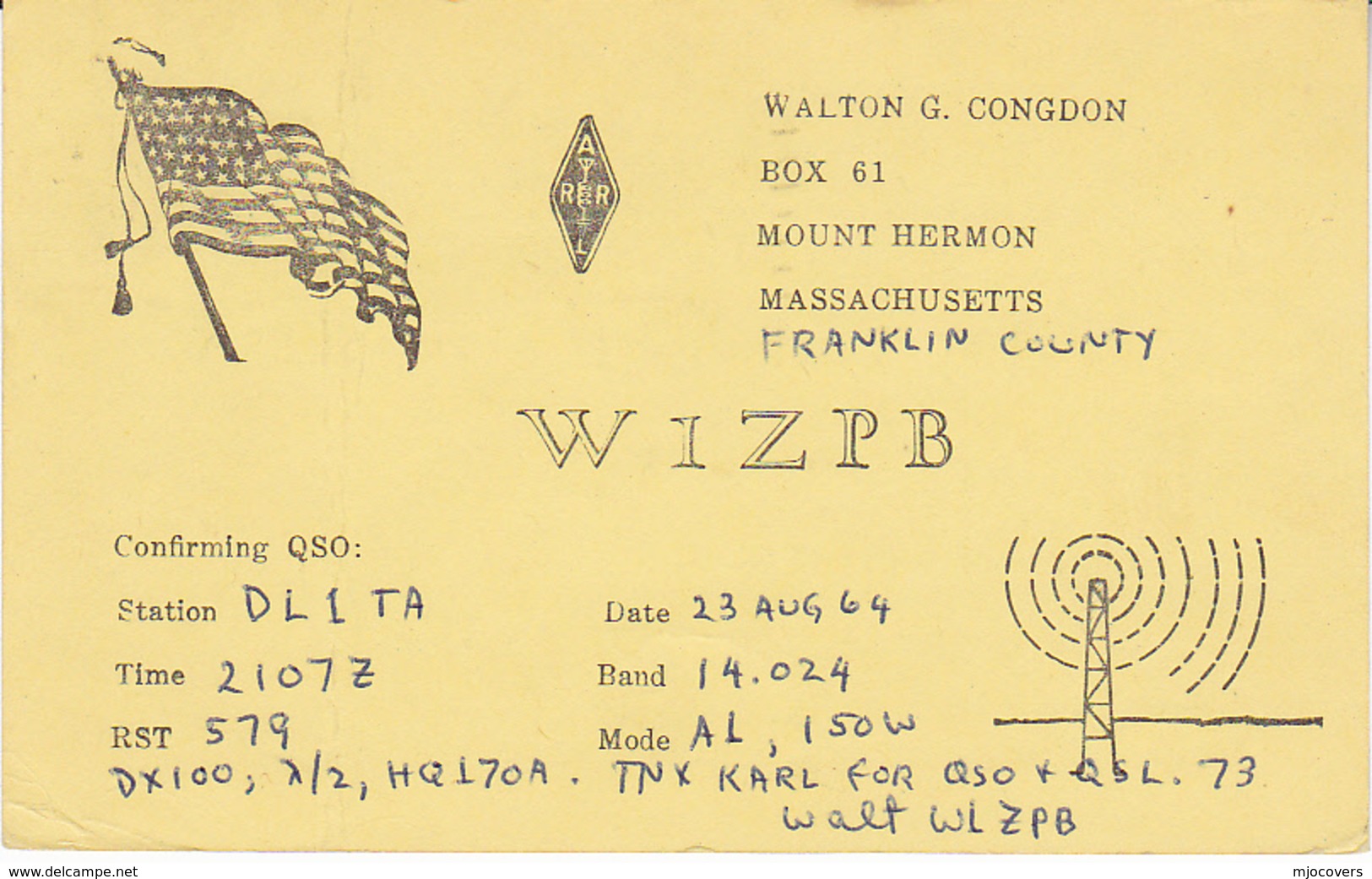 1965 QSL CARD W1ZBP Mount Herman Massachusetts USA To Germany, Stamps Cover Radio Card Postcard - Radio-amateur