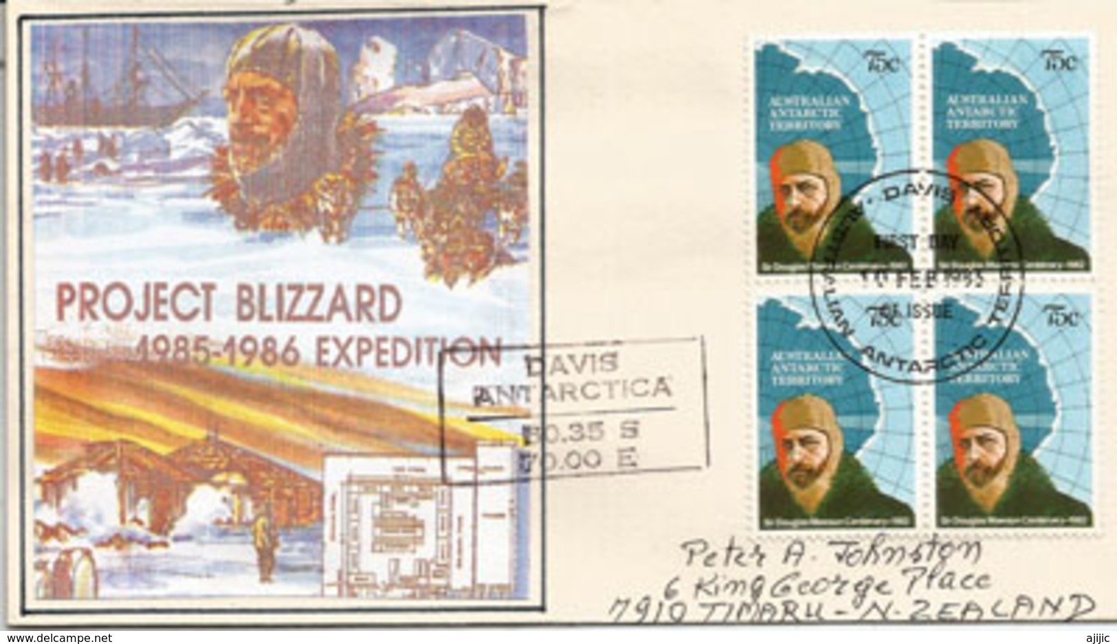 Poject Blizzard Expedition, Oblitération Speciale Base Davis.Antarctique, Bloc De 4 Sur Lettre - Événements & Commémorations