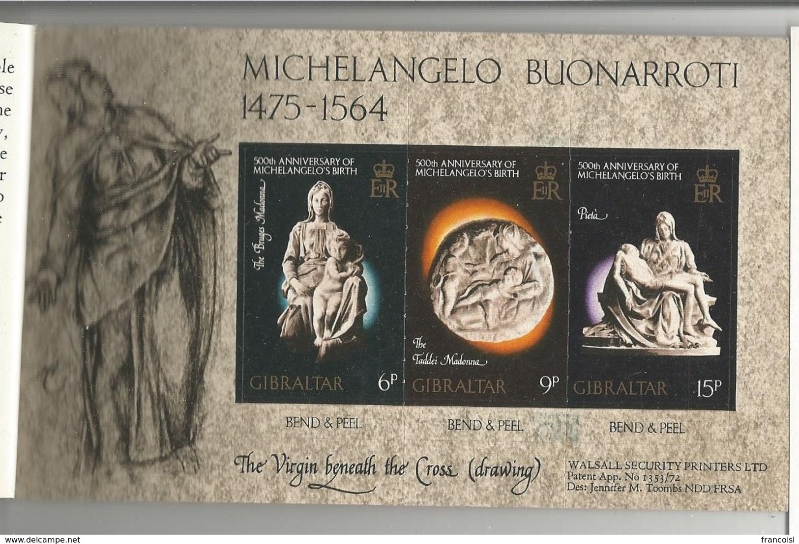 Carnet Complet Michelangelo Buonarroti. Gibraltar 1975. Biographie Et 9 Timbres. - Gibraltar