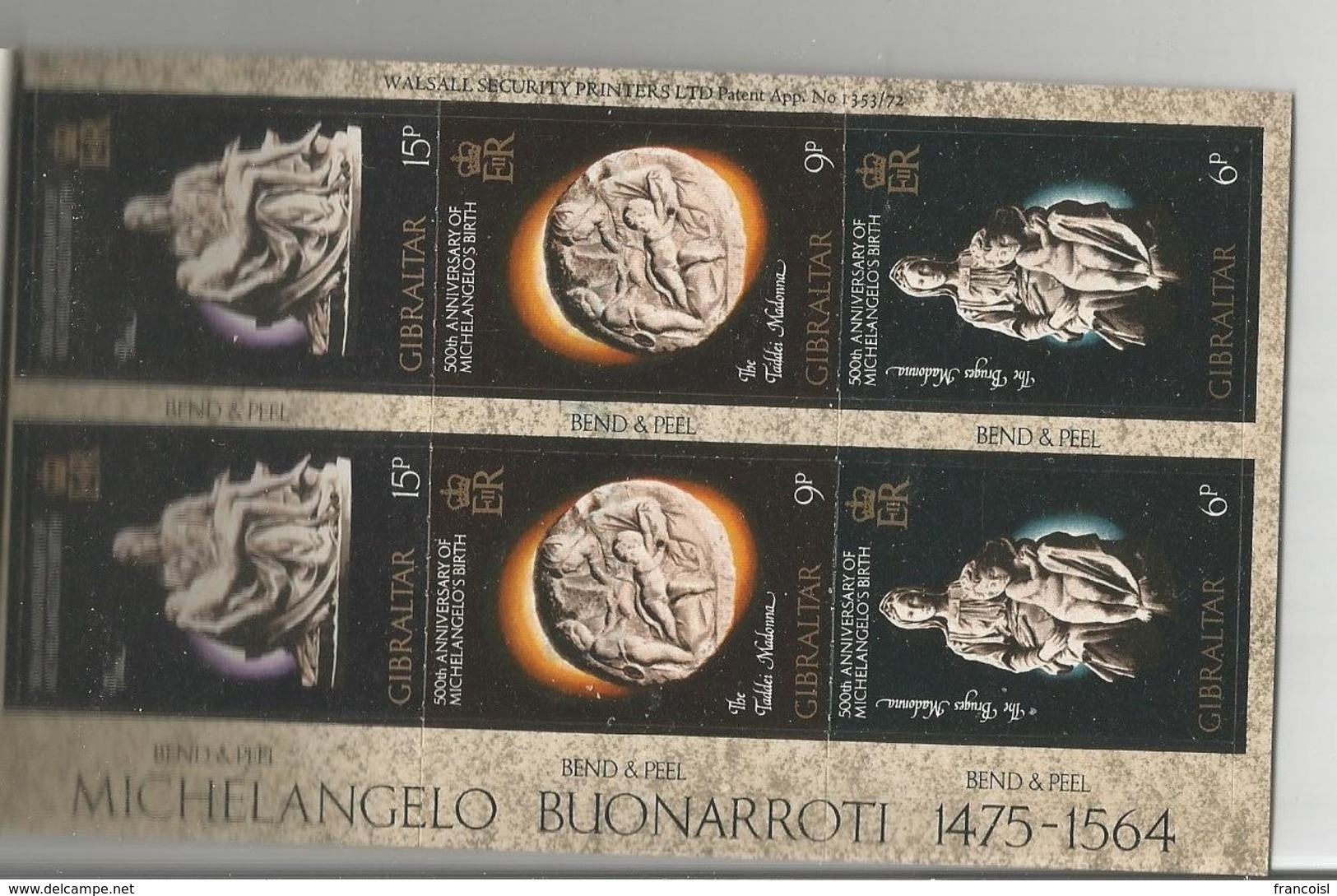 Carnet Complet Michelangelo Buonarroti. Gibraltar 1975. Biographie Et 9 Timbres. - Gibraltar