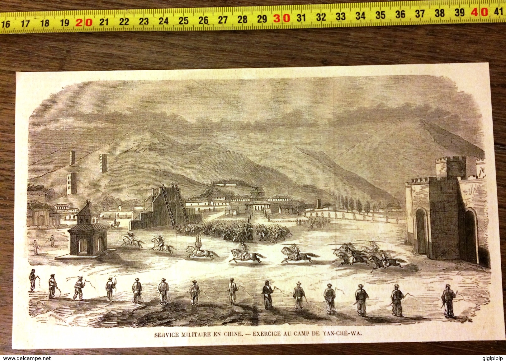 GRAVURE 1860 SERVICE MILITAIRE EN CHINE EXERCICE AU CAMP DE YAN CHE VA - Collections