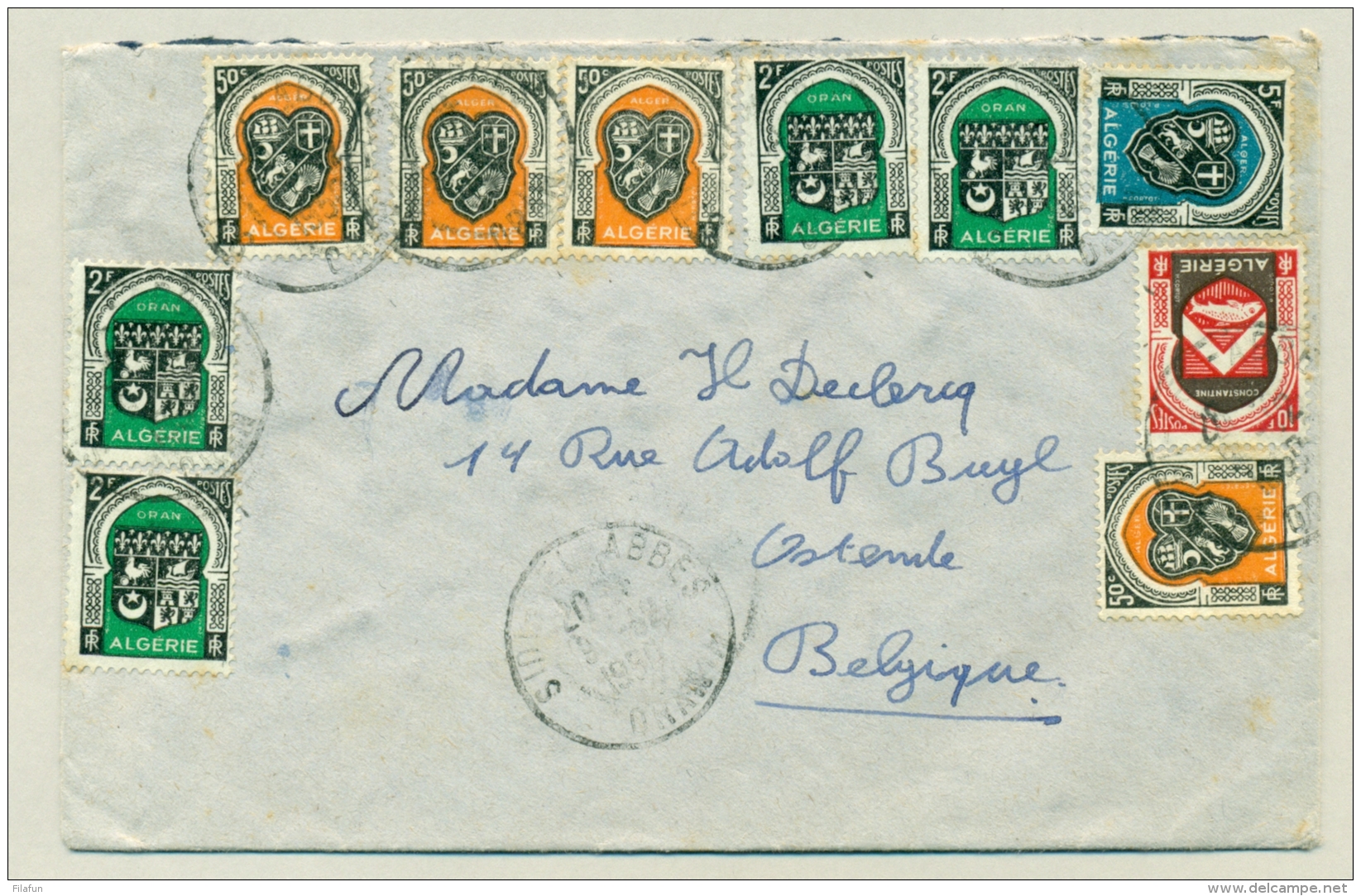 Algerie - 1950 - 10 Stamps On Cover To Ostende / België - Algerije (1962-...)