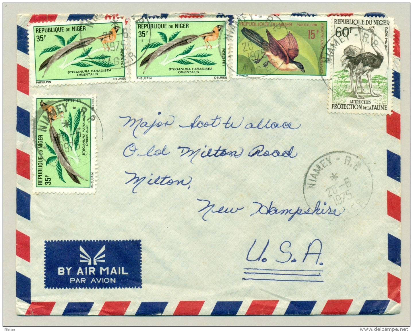 Republique Du Niger - 1975 - 5 Stamps On Cover From Niamey To New Hampshire / USA - Birds - Niger (1960-...)