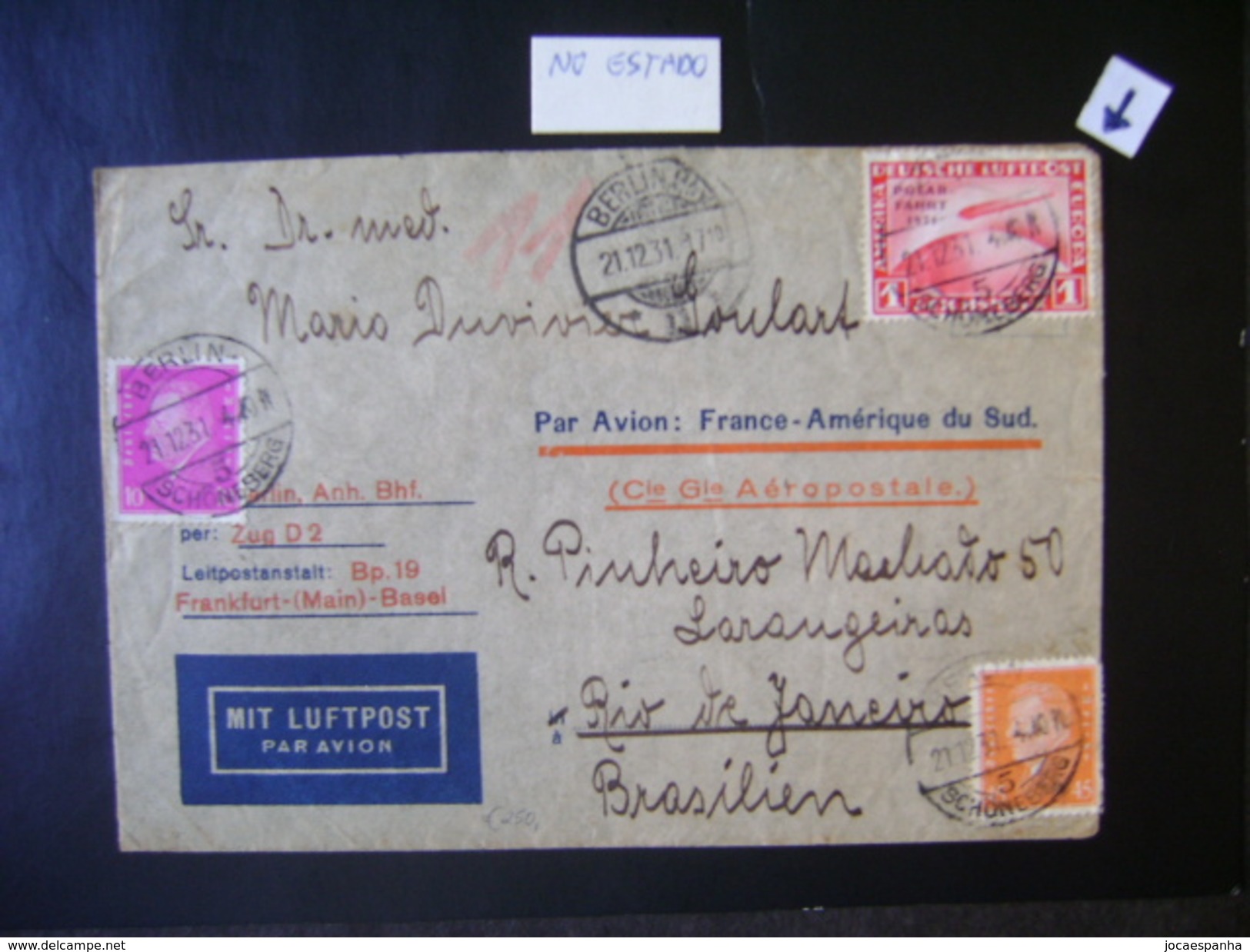 ZEPPELIN/AEROPOSTALE - LETTER SENT 1RM (POLAR-FAHRT) STAMP FROM BERLIN (GERMANY) TO RIO DE JANEIRO (BRAZIL) IN THE STATE - Zeppelin