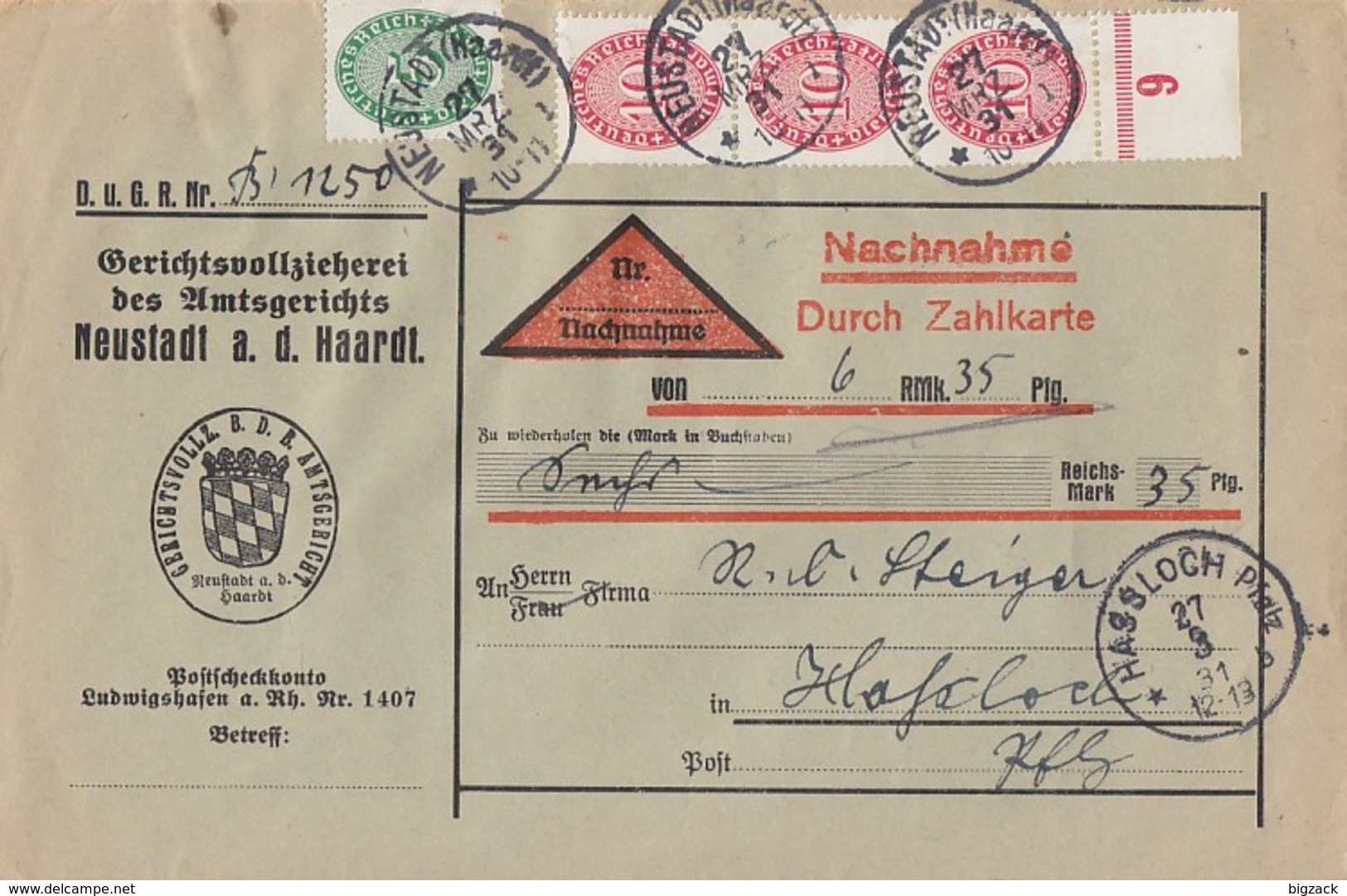 DR Dienst-NN-Brief Mif Minr.D115, 3x D117 Neustadt A. D. Haardt 27.3.31 Gel. Nach Hassloch - Dienstmarken
