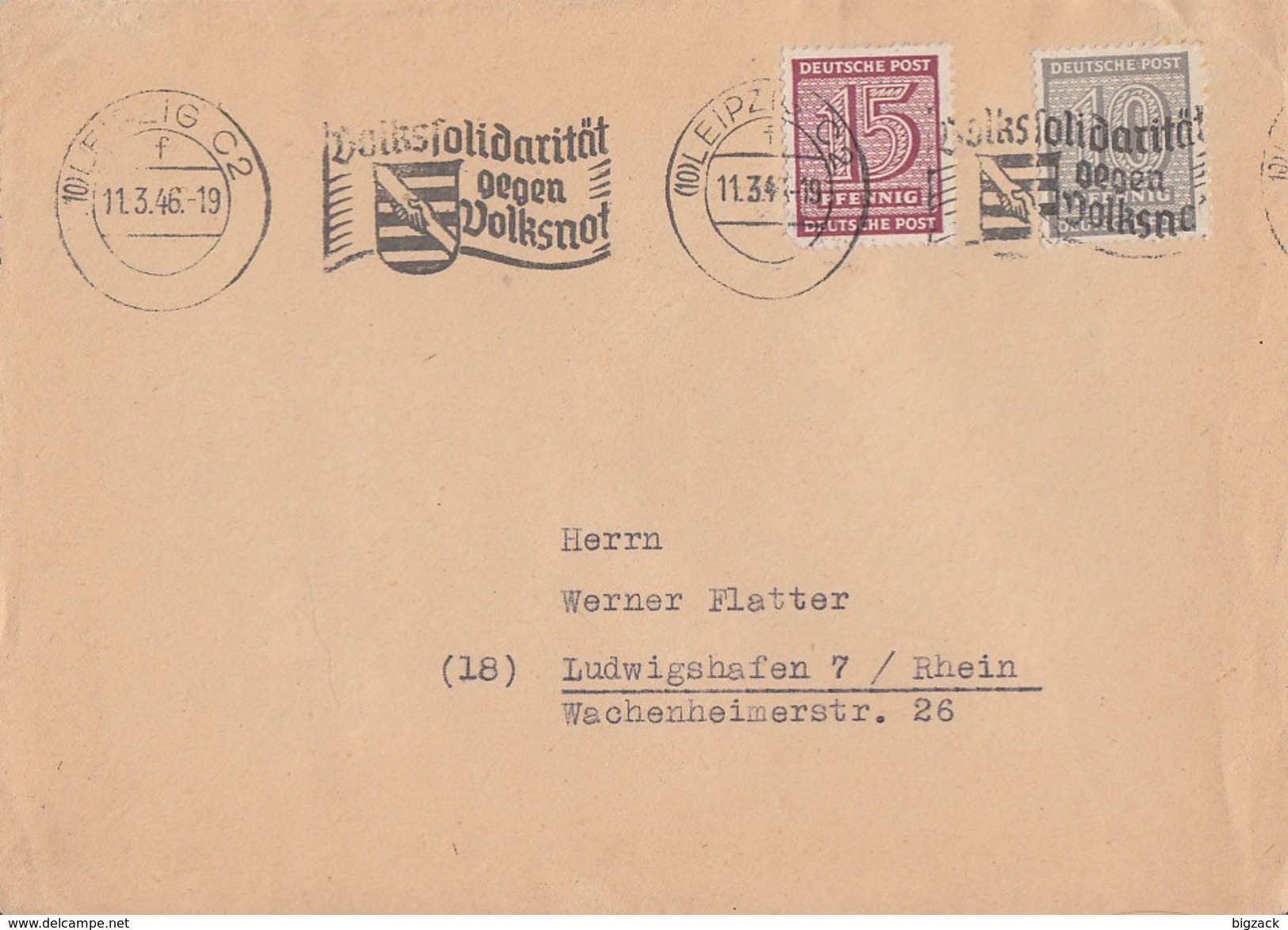 West-Sachsen Brief Mif Minr.131,133 Leipzig 11.3.46 Gel. Nach Ludwigshafen - Sonstige & Ohne Zuordnung