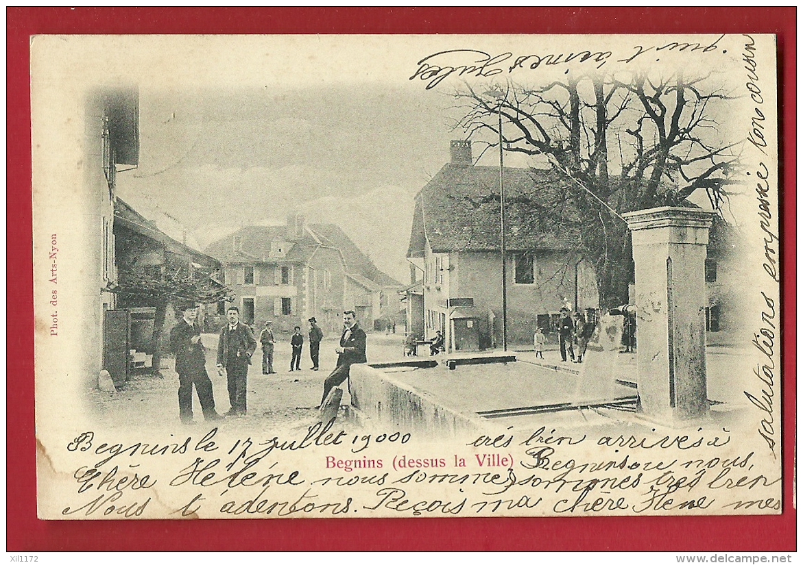 PRI-13  Begnins Dessus La Ville, Fontaine, TRES ANIME. Précurseur. Cachet 1900 - Begnins