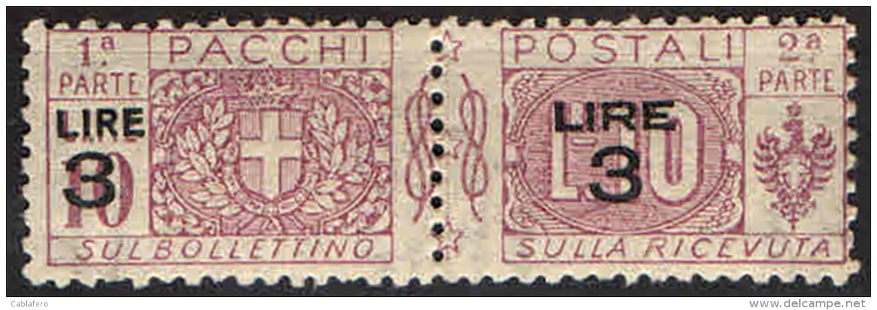 ITALIA REGNO - 1925 - STEMMA E CIFRA - 3 LIRE SU 10 LIRE - SEE 2 SCANS - NUOVO MNH - Postal Parcels