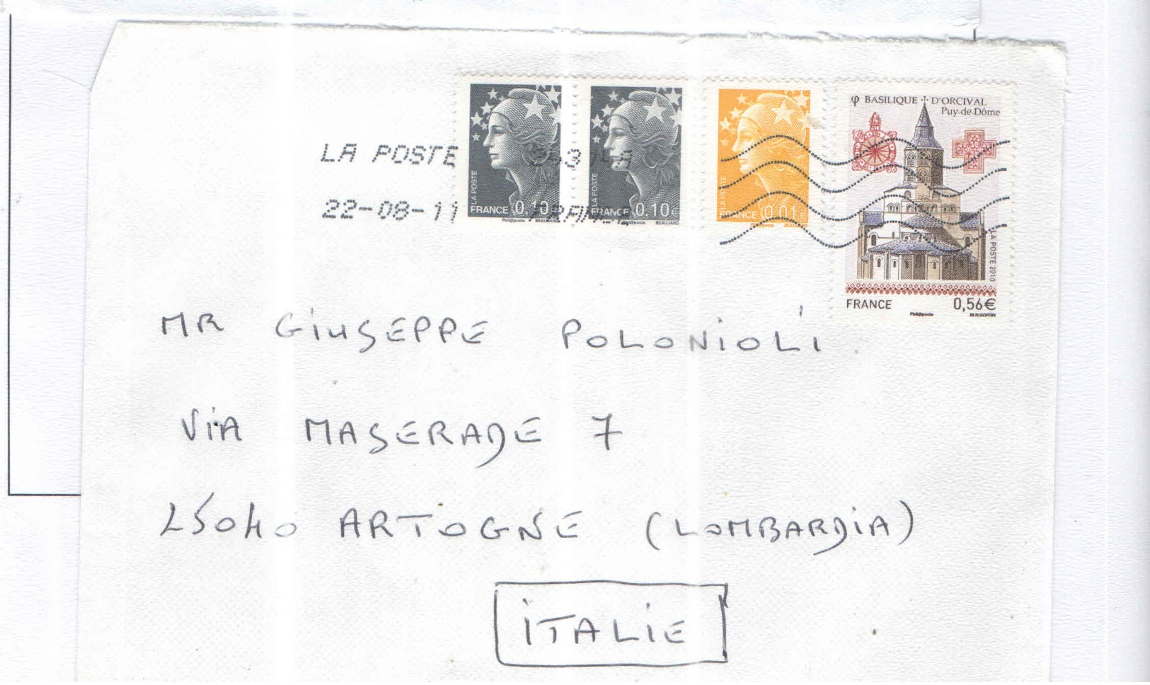 Francia Busta Viaggiata Francia Italia Anno 2011 Con Bolli 3010 Marianne Prioritaria. See Scan - 1961-....